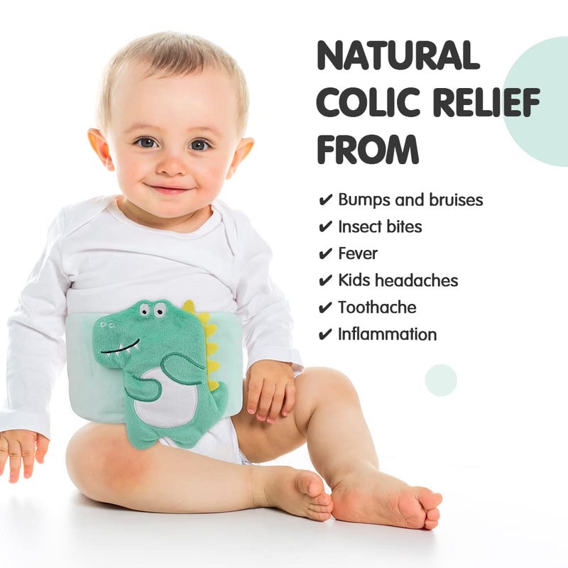 Hilph Baby Colic, Gas and Upset Stomach Relief, Heated Warmer Tummy Wrap with 2 Gel Packs for Newborns and Infants, Baby Heating Pad Swaddling Belt Natural Relief (Green Dinosaur) - Image 2